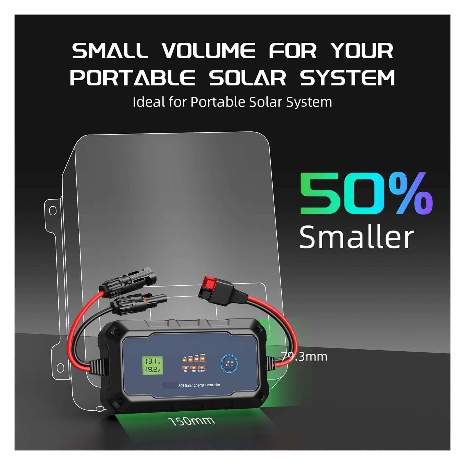 Kontroler ładowania słonecznego, Kontroler Ładowania Słonecznego 30A 12V 24V, PWM Inteligentny Przenośny Regulator Solarny And Play, Wyświetlacz LCD