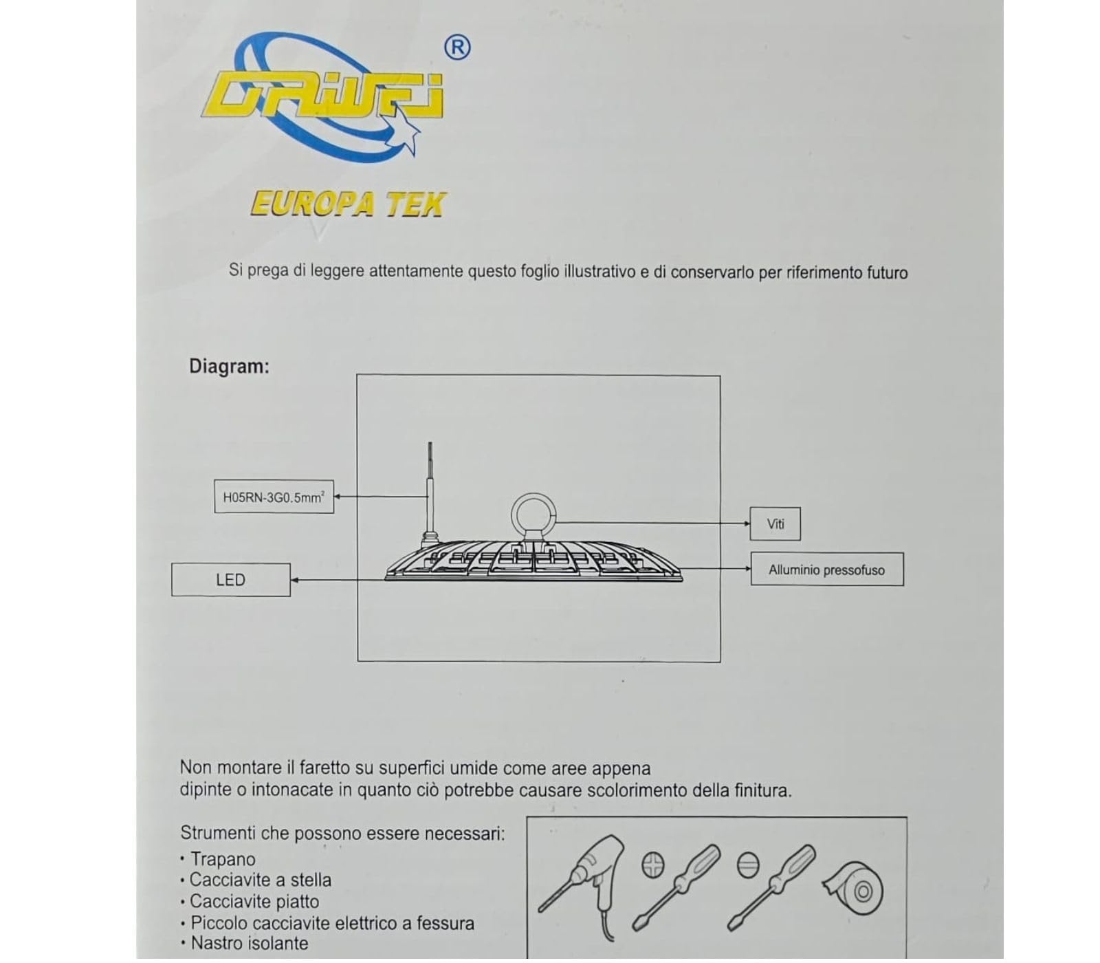Faro Industriale Led 200W Disco Rotondo UFO IP65 Plafoniera Campana DR