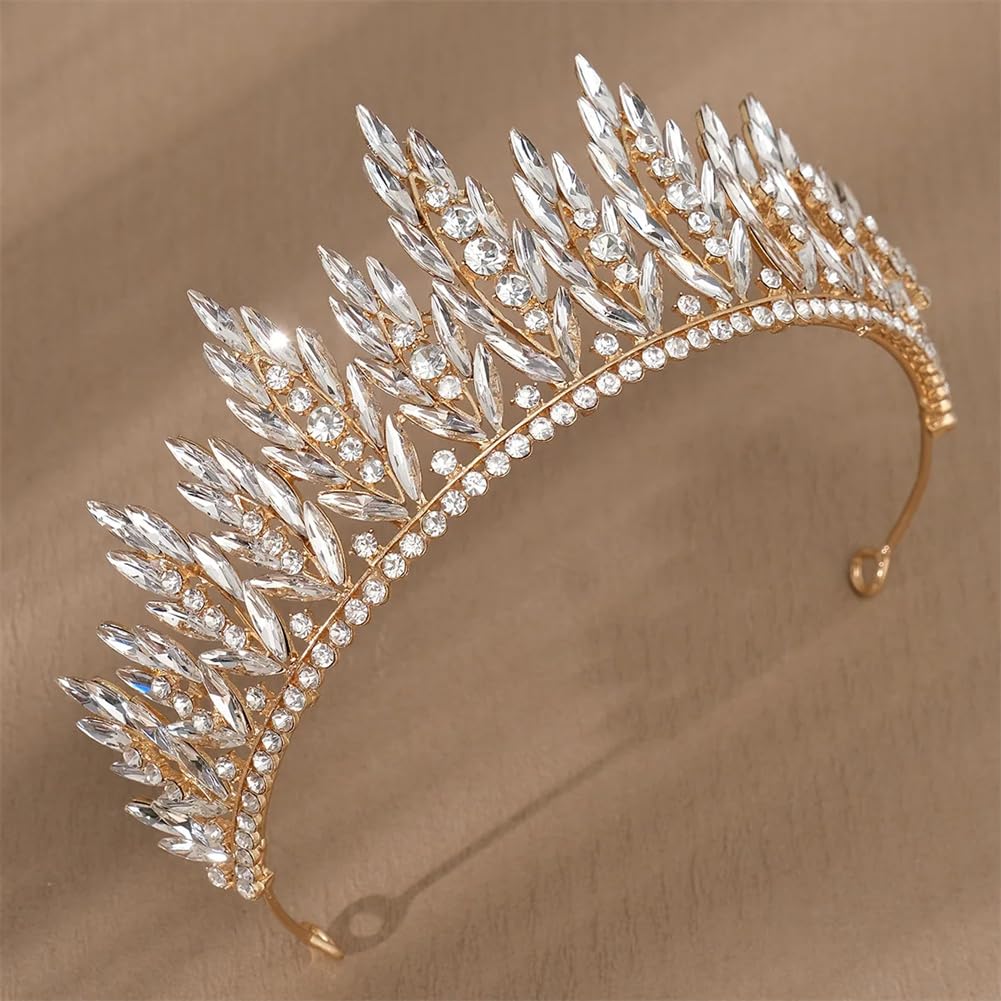 Corona e Tiara con Strass di Cristallo per Donne e Ragazze, Gioielli per Capelli da Sposa e da Festa (Oro)