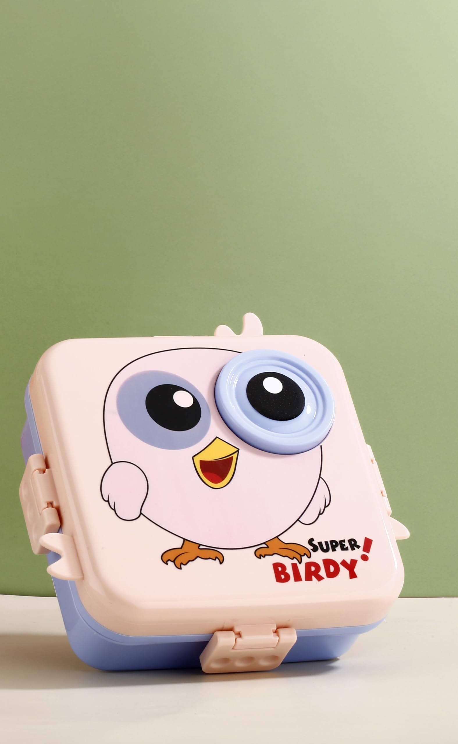 Clazkit 3-Compartment Birdy Printed Design Lunch Box – Leak-Proof & BPA-Free Bento Box with Platic Tray, Spoon & Container for School, Office, Travel – 1120ml + 70ml, Light Pink
