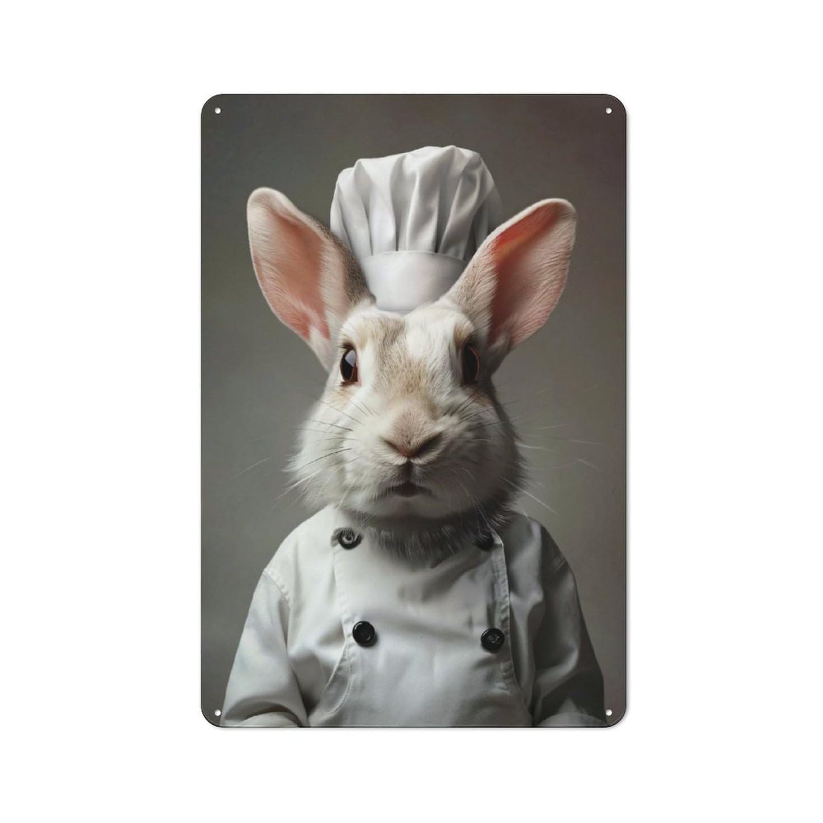 Junmoney Style-18 Rabbit Chef Portrait Rustic Metal Plaque 30X20cm For Living Room Or Hallway, For Garage, Workshop And Man Cave Decoration