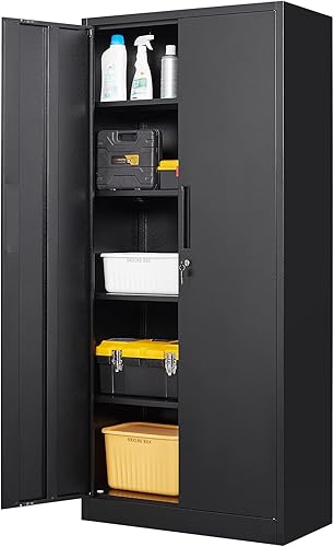 Gabinete de almacenamiento de metal, armario de almacenamiento de metal con 2 puertas y 4 estantes ajustables, armario de almacenamiento de acero