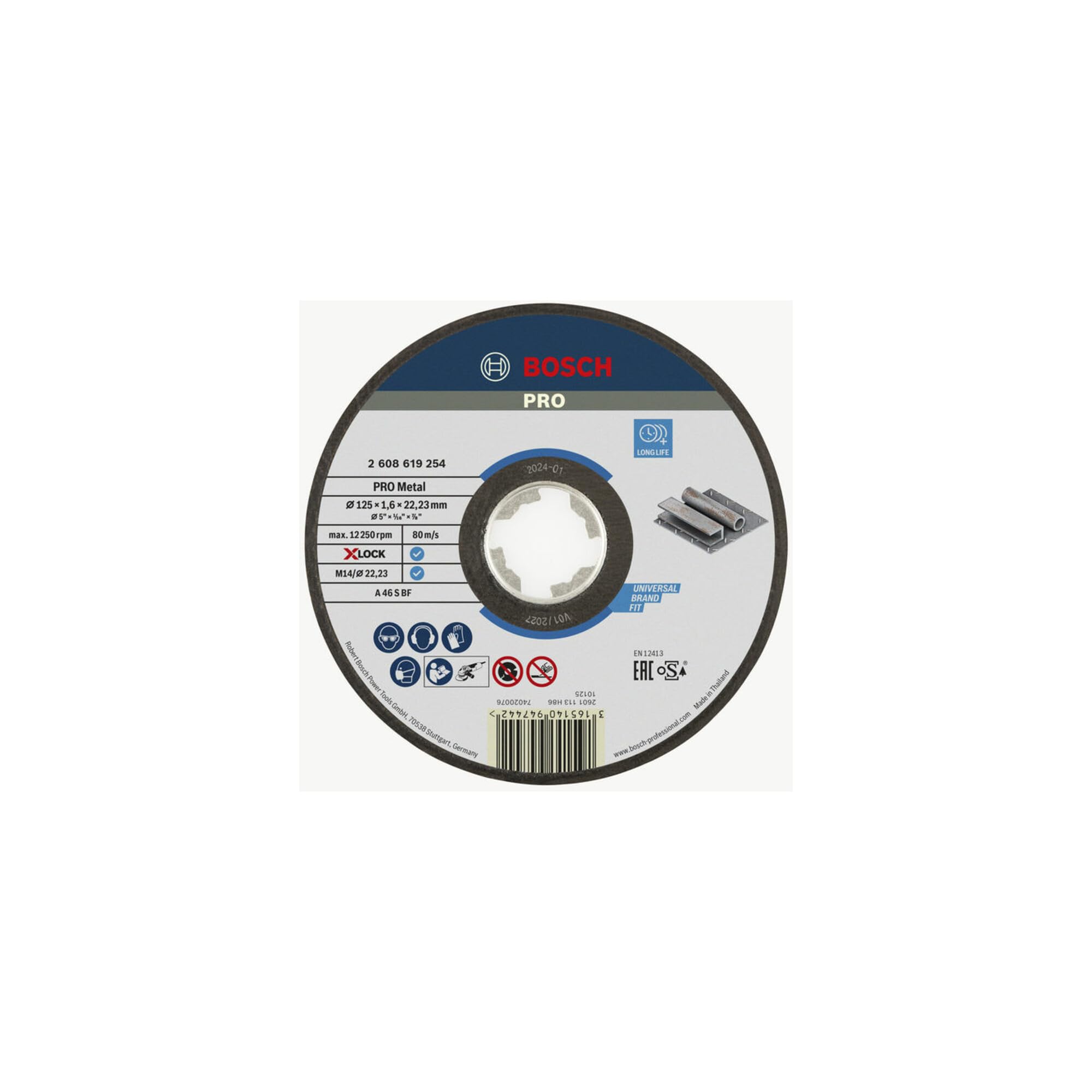 Bosch Professional 2608619254 Straight Cutting Disc Expert (for Metal, X-LOCK, Diameter 125 mm, Bore Diameter: 22.23 mm, Thickness: 1.6 mm)