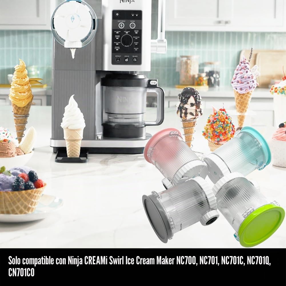 4 Piezas Recipientes de Helado para Ninja CREAMi Swirl NC700EU NC701EU, Ninja Creamy Accesorios Contenedores de Pinta con Tapas, Sin BPA (Azul/Rosa/Lima/Gris)