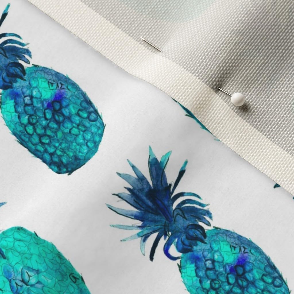 Spoonflower Fabric - Watercolor Turquoise Blue Pineapples Pineapple Tropical Printed on Upholstery Velvet Fabric Fat Quarter - Upholstery Home Decor Bottomweight Apparel