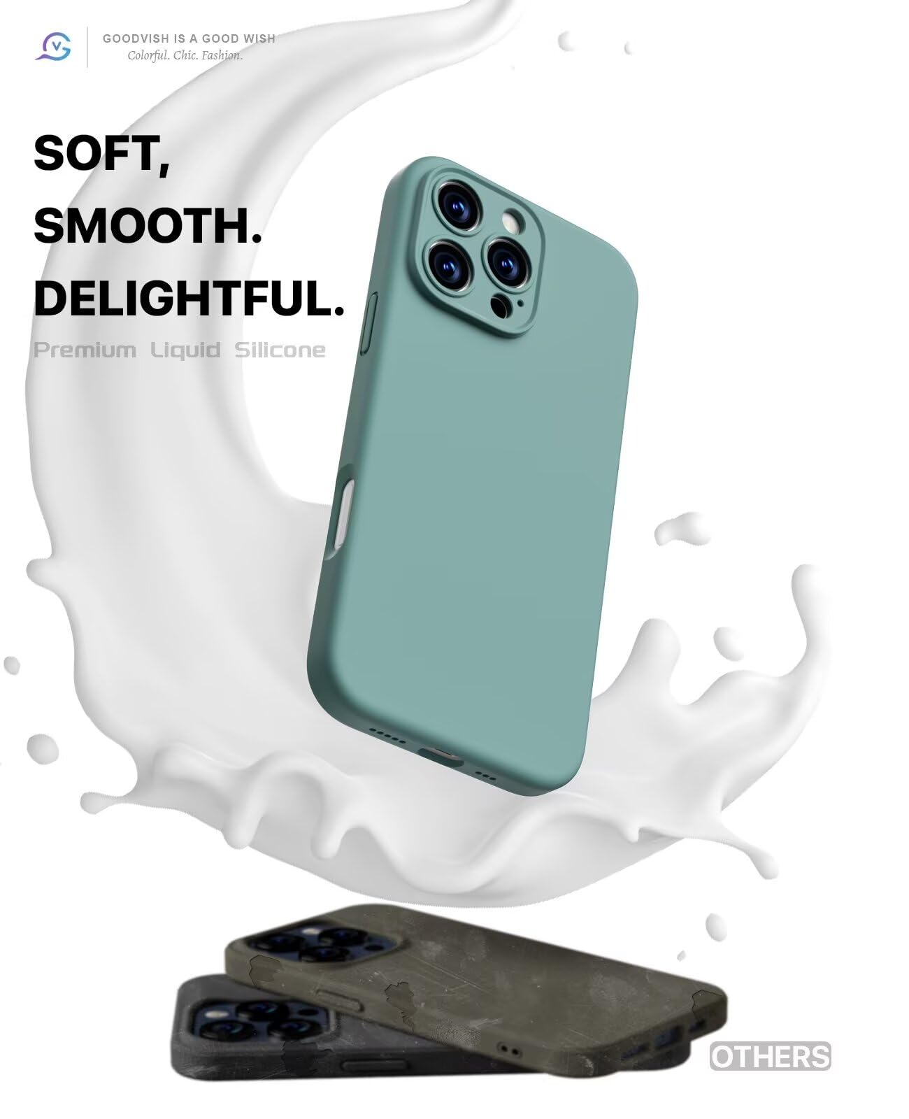 GOODVISH 3 in 1 Silicone Cover per iPhone 16 Pro 6.3", Custodia con 2 Pellicola Vetro Temperato [Protezione Fotocamera] 360° Protezione Anticaduta Case per Cellulare Antiurto Resistente, Verde
