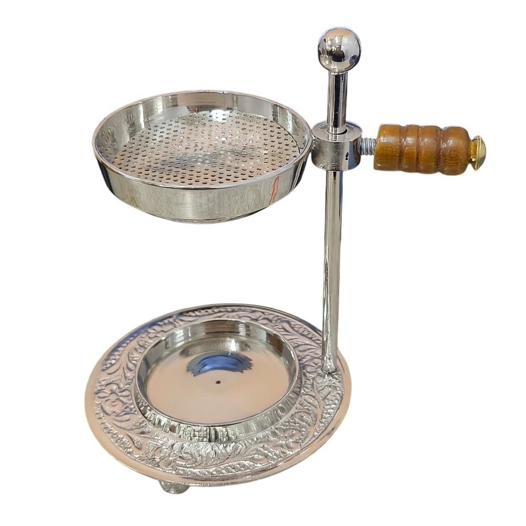 Adjustable Silver Incense Burner with Wooden Handle Resin, Bakhoor & Oud Burner with Tea Light Candle Charcoal-Free Aroma Burner for Home, Yoga & Decor