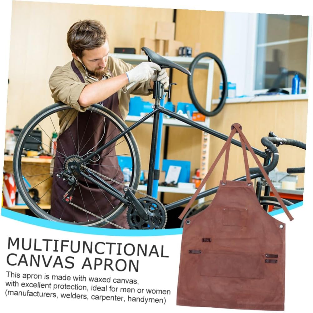 Waxed Canvas Woodworking Apron for Men Durable Water Resistant Shop Apron with Tool Pocket Heavy Duty Work for Carpenters and Gardeners