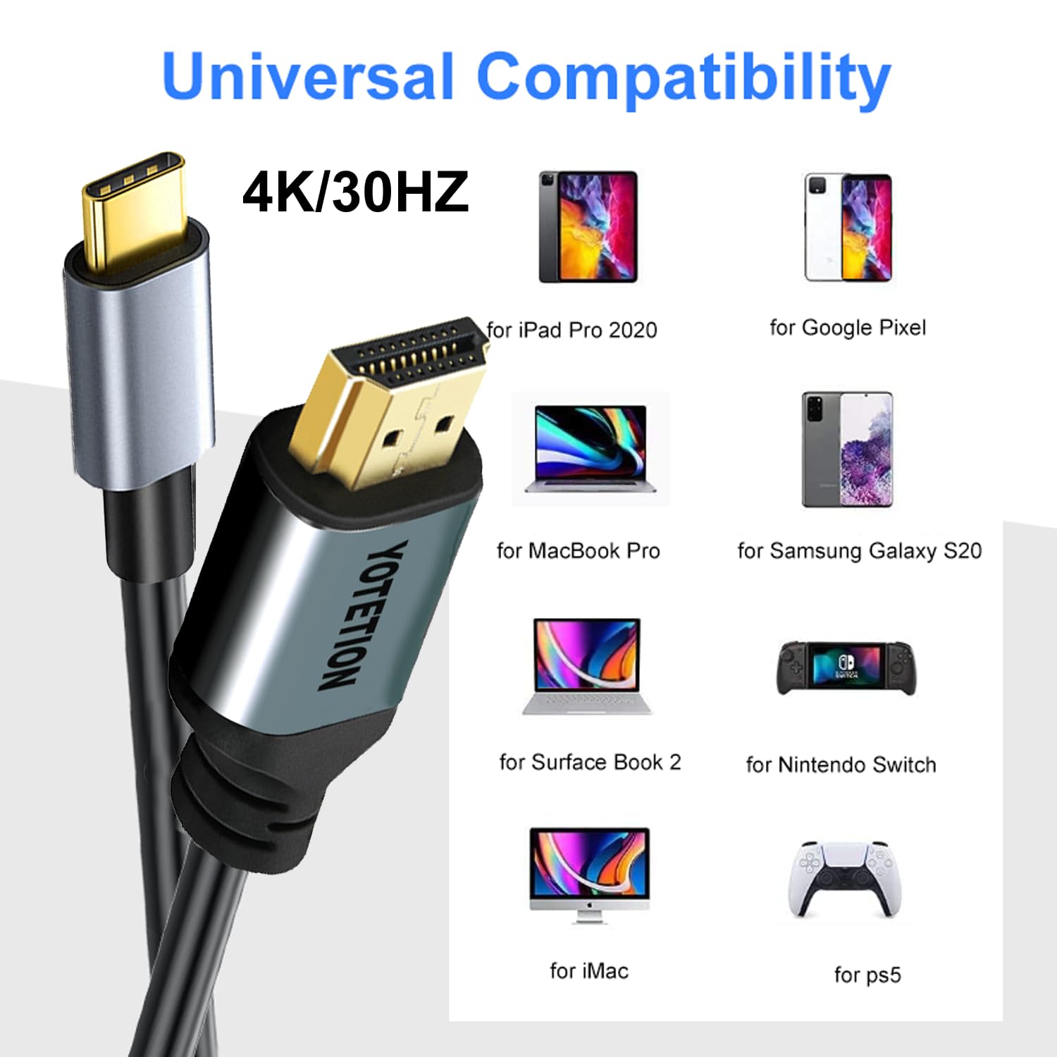 Adaptador USB C a HDMI de 15 pies, convertidor USB C a HDMI 4K30HZ, cable USB C a HDMI, 1080P macho activo USB C-HDMI, cable adaptador de vídeo para computadora, laptop, proyector