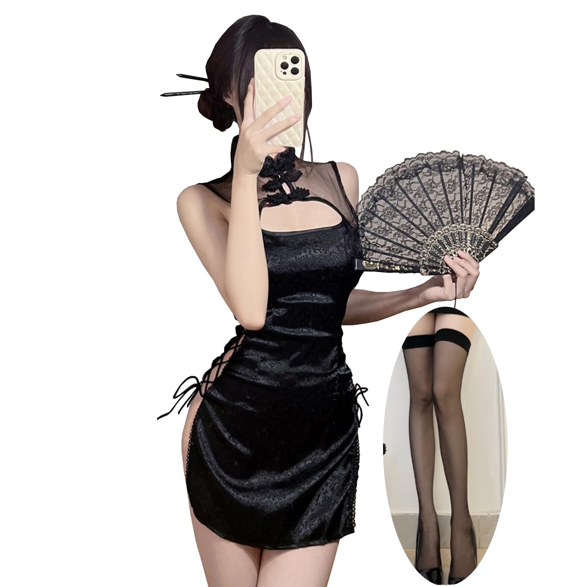 Cheongsam seksowna sukienka Anime Cosplay, wysoka talia, z rozcięciem, ciemna gotycka dessa, Qipao Club Rave Halloween kostium