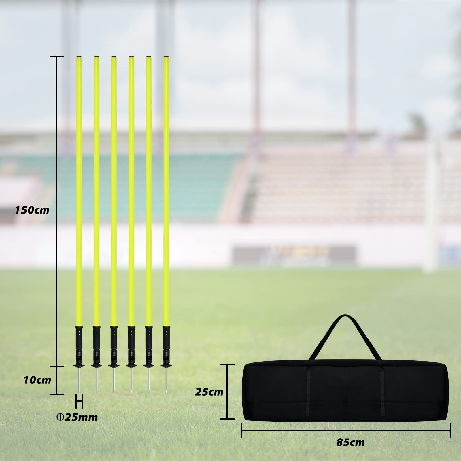 Froadp Piquets de Slalom en Plastique Accessoires D'Entraînement Football de 1.5m Set D'Agility pour Chiens Set D'Entraînement de Football avec Pointes de Sol en Métal et Ressorts (Set de 6 Pièces)