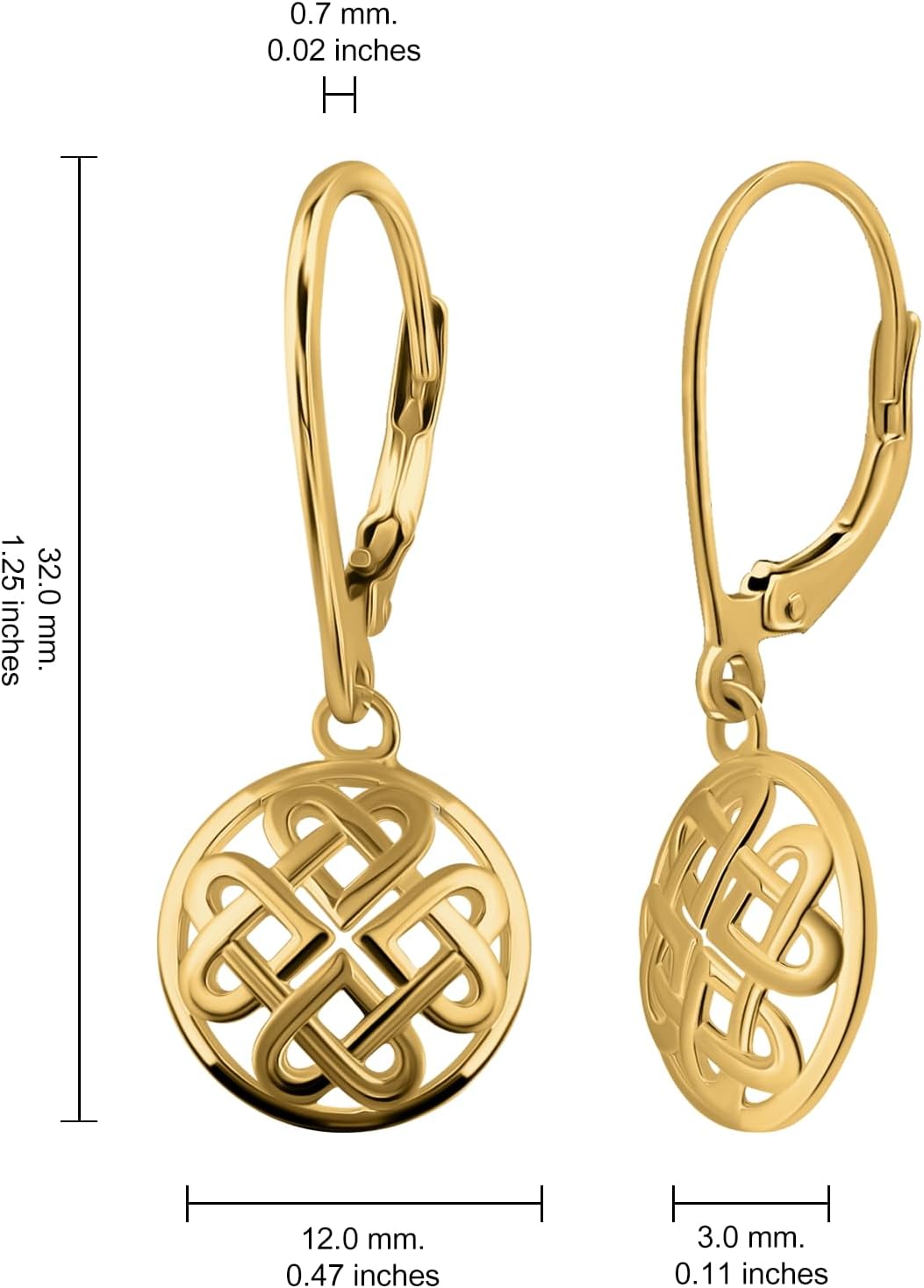 Hoops & Loops 925 Sterling Silver Celtic Heart Knot Filigree 13mm Dangle Leverback Earrings for Women, Silver, Yellow Gold and Rose Gold