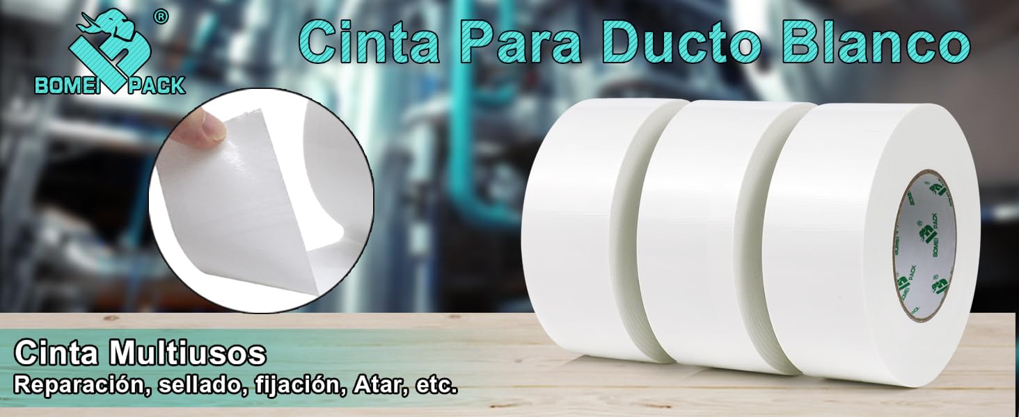 BOMEI PACK Cinta americana blanca profesional, 50 mm x 50 m, cinta impermeable de tela para reparaciones, manualidades, uso en interiores y exteriores - 3 Rollos