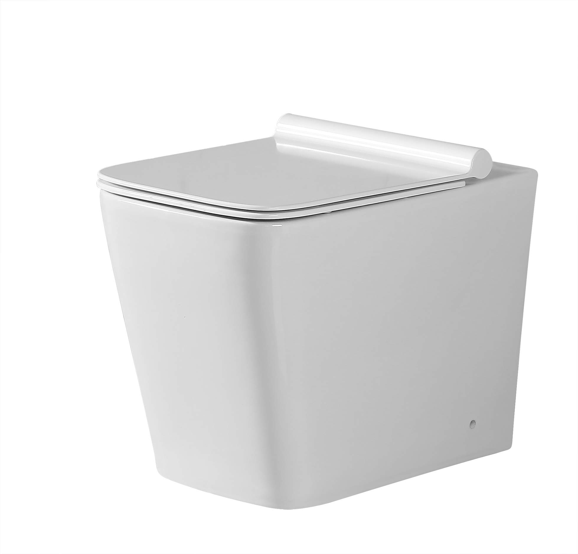 coppia di sanitari da terra in ceramica bianca, filo muro, seduta ammortizzata soft close, senza brida, serie Azalea