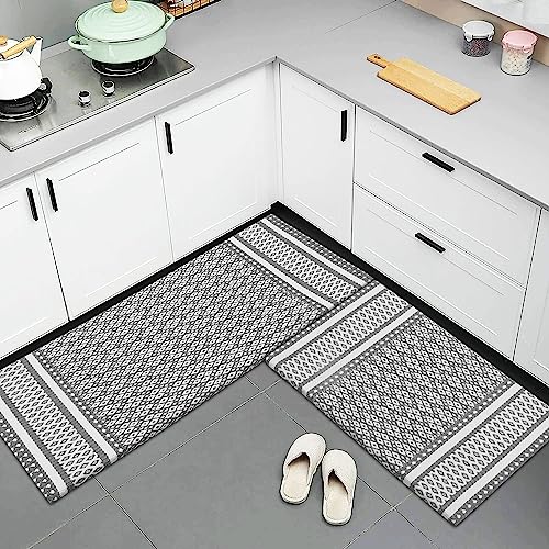Anti-Fatigue Standing Cushioned Kitchen Bath Mats [Set of 2] - 18''x48'' | 18''x30'' | Comfort and Support for Long Hours | Non-Slip, Water-Resistant Foam (Diamond Gray)