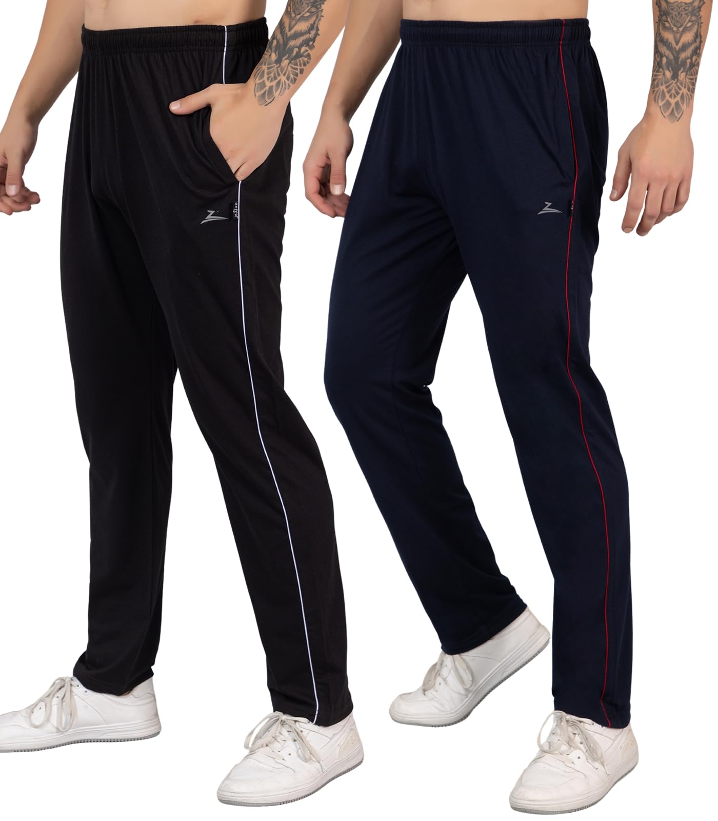 zeffit Men's Stylish Regular Fit Cotton Blend Trackpant | Striper Lower Track Pants for Men Pack of 2-picture-28