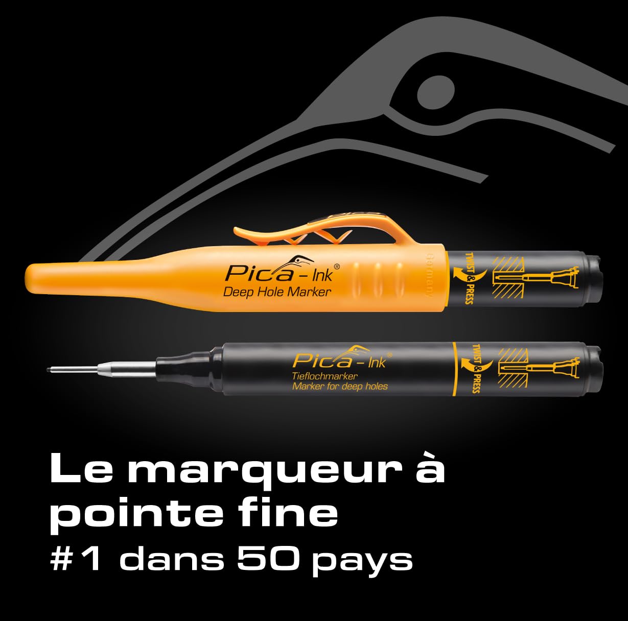 Pica Ink‑Set | 3 marqueurs de trous profonds noir rouge bleu | Pointe 1,5 mm | Marqueur permanent pour zones difficiles | Idéal pour perçages | Résistant à l’eau