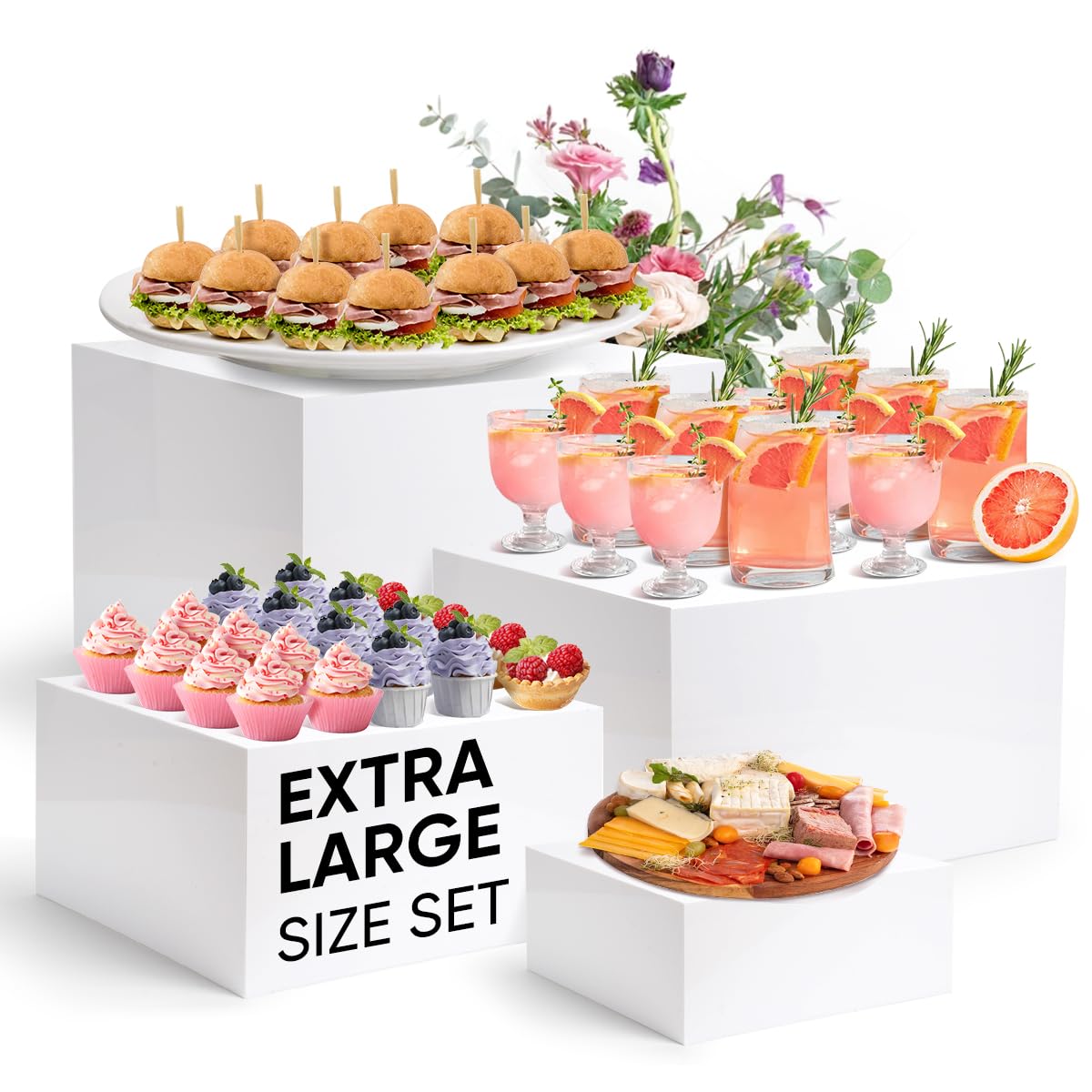 large size acrylic cube display nesting risers, 13.8" extra large buffet risers, food risers for buffet table, display stand shelf for catering dessert collectibles jewelry figures show