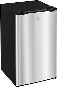 HOMCOM3.2 Cu.Ft Mini Fridge with Freezer, Single Door Compact Refrigerator with Adjustable Thermostat, Shelf and Reversible Door for Bedroom, Dorm, Home Office, Energy Efficient, Silver