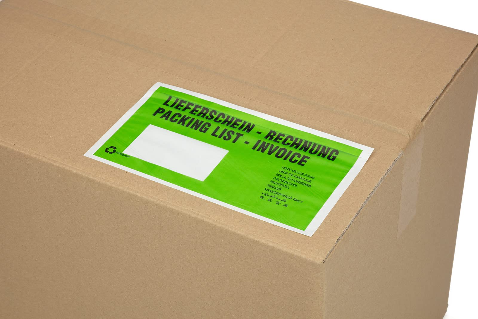KK Verpackungen Lieferscheintaschen 240 x 135 mm | 250 Stück, Pergamin Papier 22 g/m² | DIN Lang selbstklebend | 9 Sprachen Aufdruck