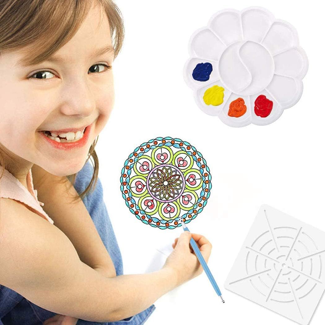 SIPLIV Mandala Dotting Tools Set Mandala Stencil Ball Stylus Brush Acrylic Rod Paint Tray Set for Rocks Fabric Wall Nail Art Painting Coloring Drawing Drafting - 57 PCS