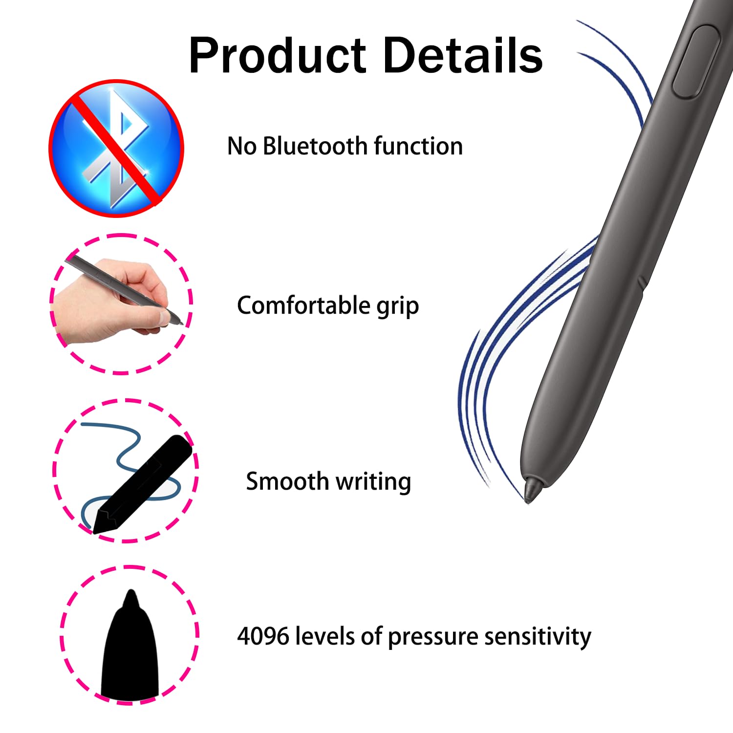 Stylet de rechange pour Galaxy S24 Ultra S (sans Bluetooth) pour Samsung Galaxy S24 Ultra S - Noir