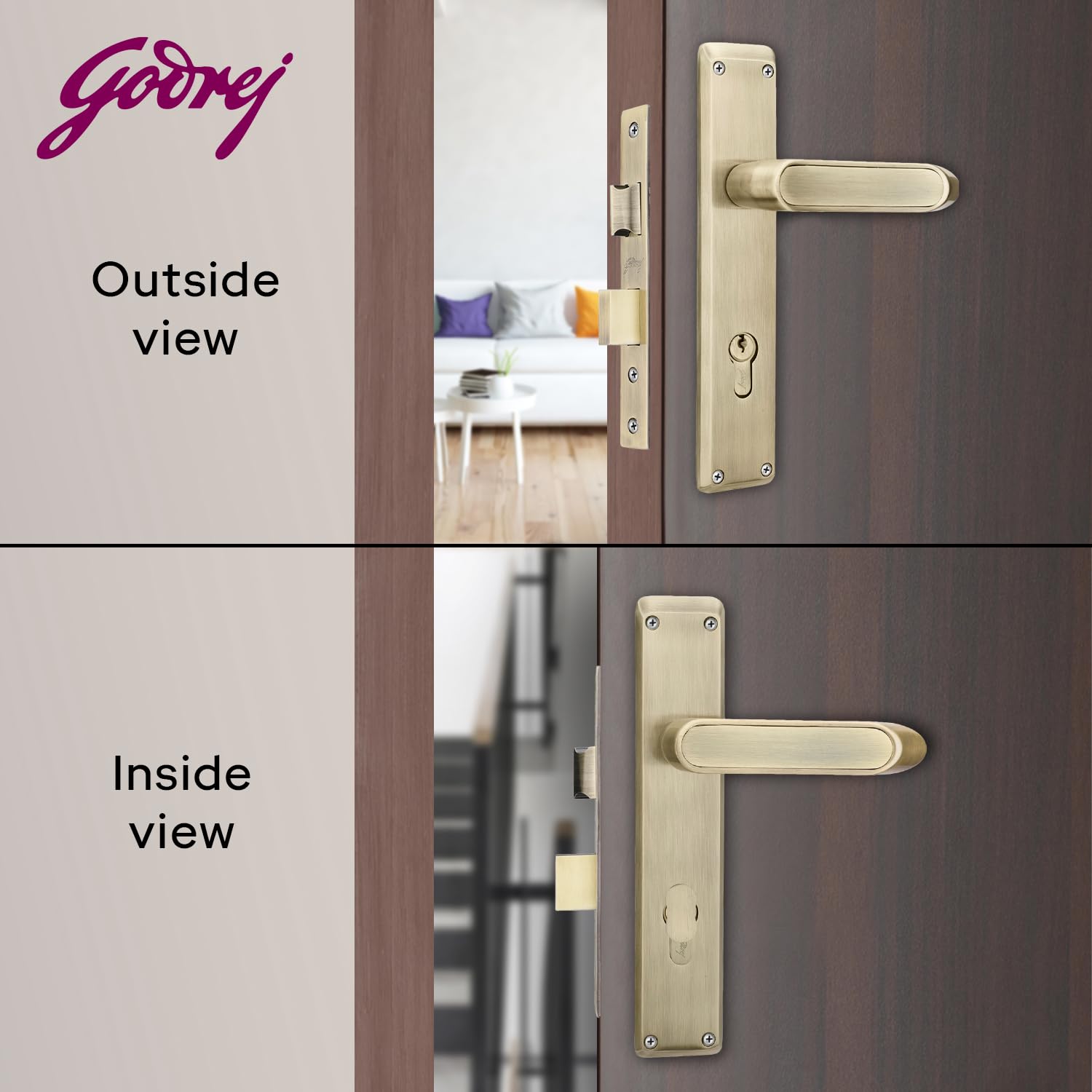Godrej Mortise Lock - Antique Brass Finish -2