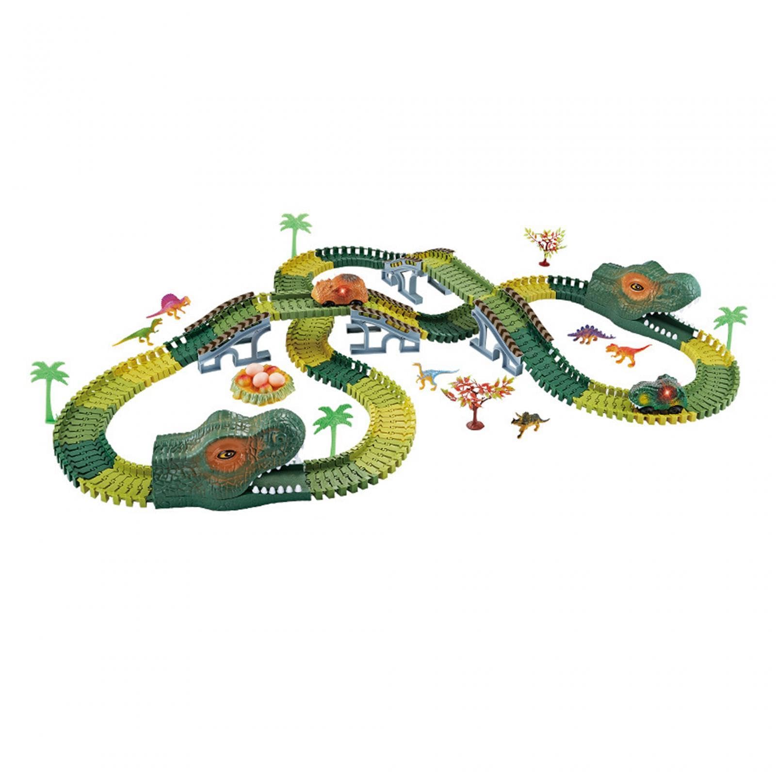 Dinosaurier Rennbahn Set Flexibles Autospielzeug Dinosaurier Spielzeug Kreatives Bahnspiel Kinderfreundliches Pp Material für Kinder Ab 3 Jahren, 192 Dinosaurierspur