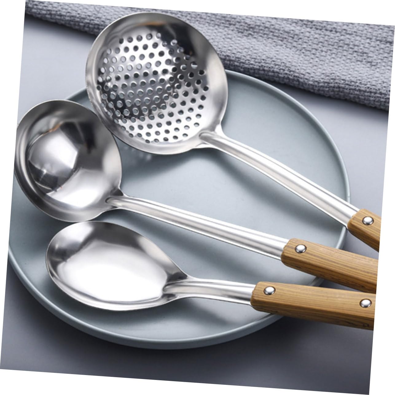 Juego de Utensilios de Cocina 5 Piezas de Acero Inoxidable y Madera