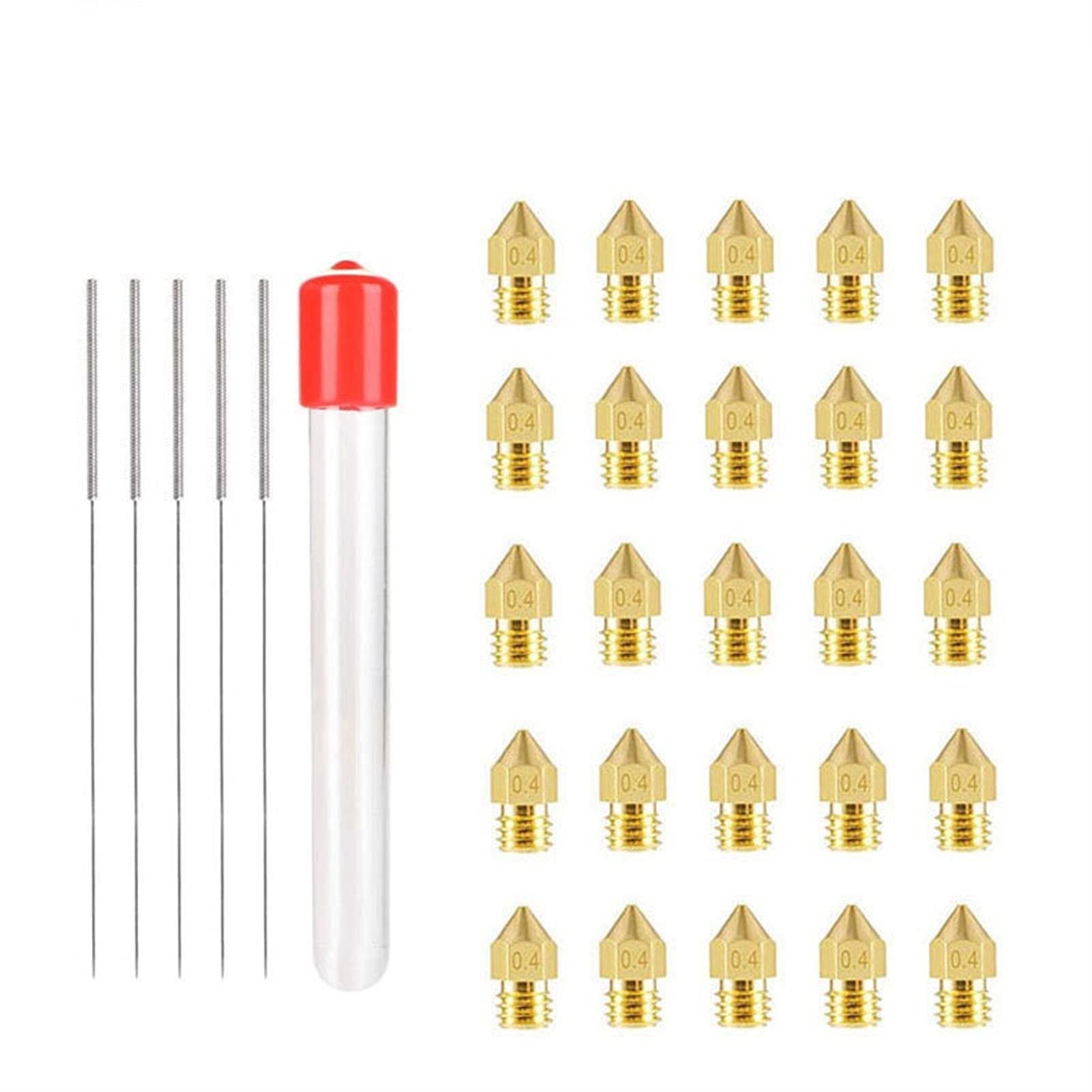 Ugello in Ottone, estrusore MK8, Filettatura M6, Materiali di consumo da 1,75 mm, con Scatola portaoggetti for Cintura e ago di Pulizia, Set da 31 Pezzi, Accessori for Stampante 3D
