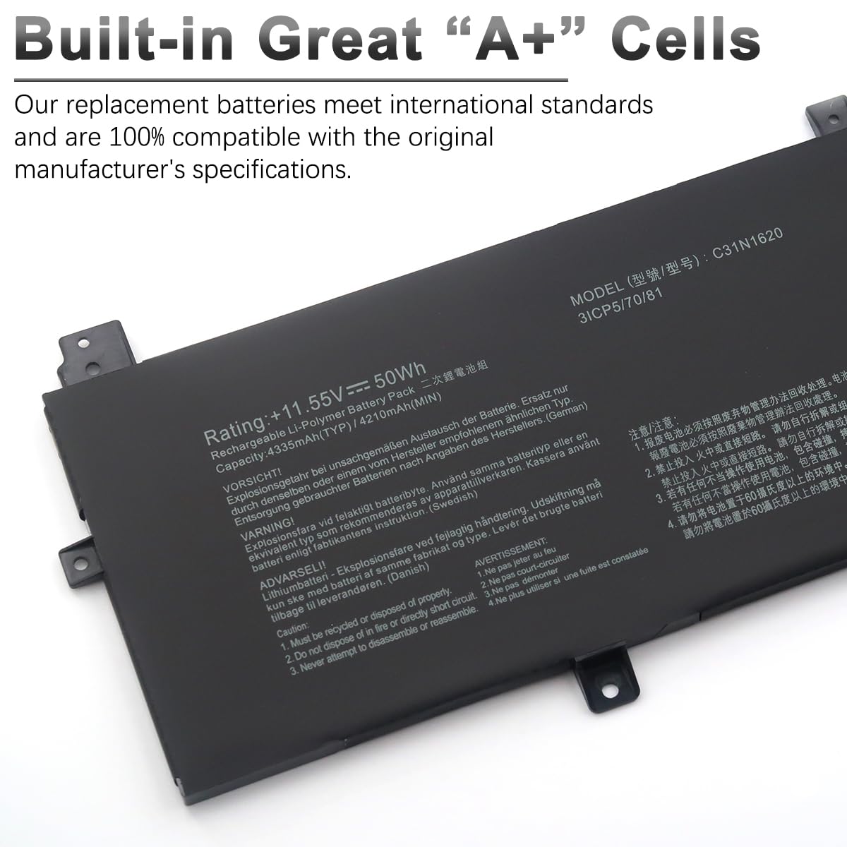 AT Batteria 5200mAh 11,1V Per ASUS PRO 5 – Sostituto Compatibile 6 Celle, Li-Ion, Garanzia Italiana 2 Anni