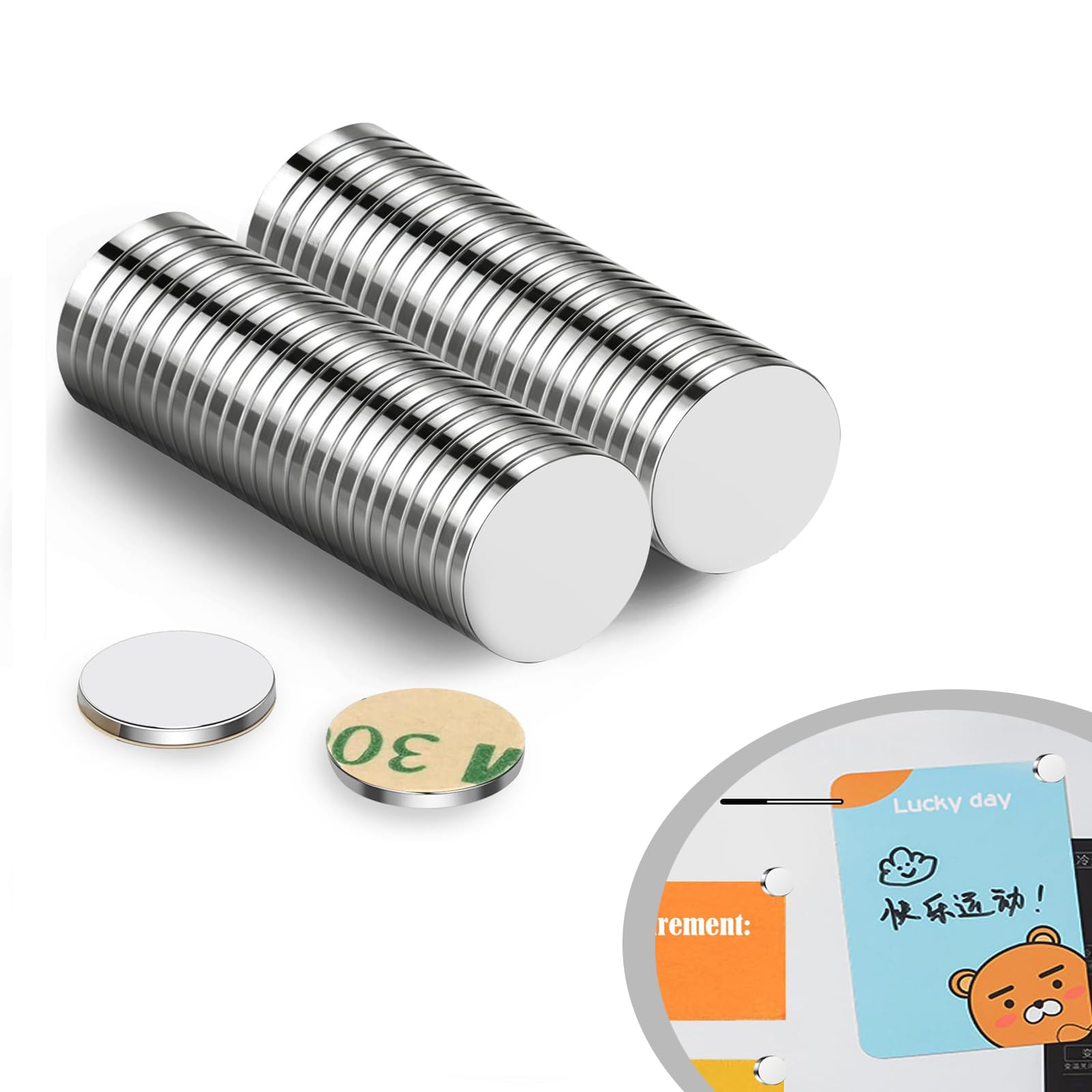 Strong Round Magnets,100pcs Self-Adhesive Neodymium Disc Magnets,Small Powerful Fridge Magnets for Crafts,Whiteboard,Office DIY Projects,Sticky Magnets Set（8MM）