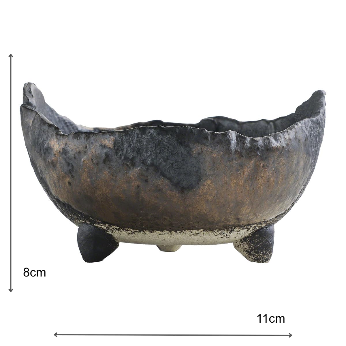 Wazakura Banko Series Petit Pot à Bonsaï Rustique Japonais, Fait à la Main en Forme de Croissant Taille 12 cm, Fabriqué au Japon, Pot de Fleurs, Vase de Plante d'Intérieur - Noir et Marron