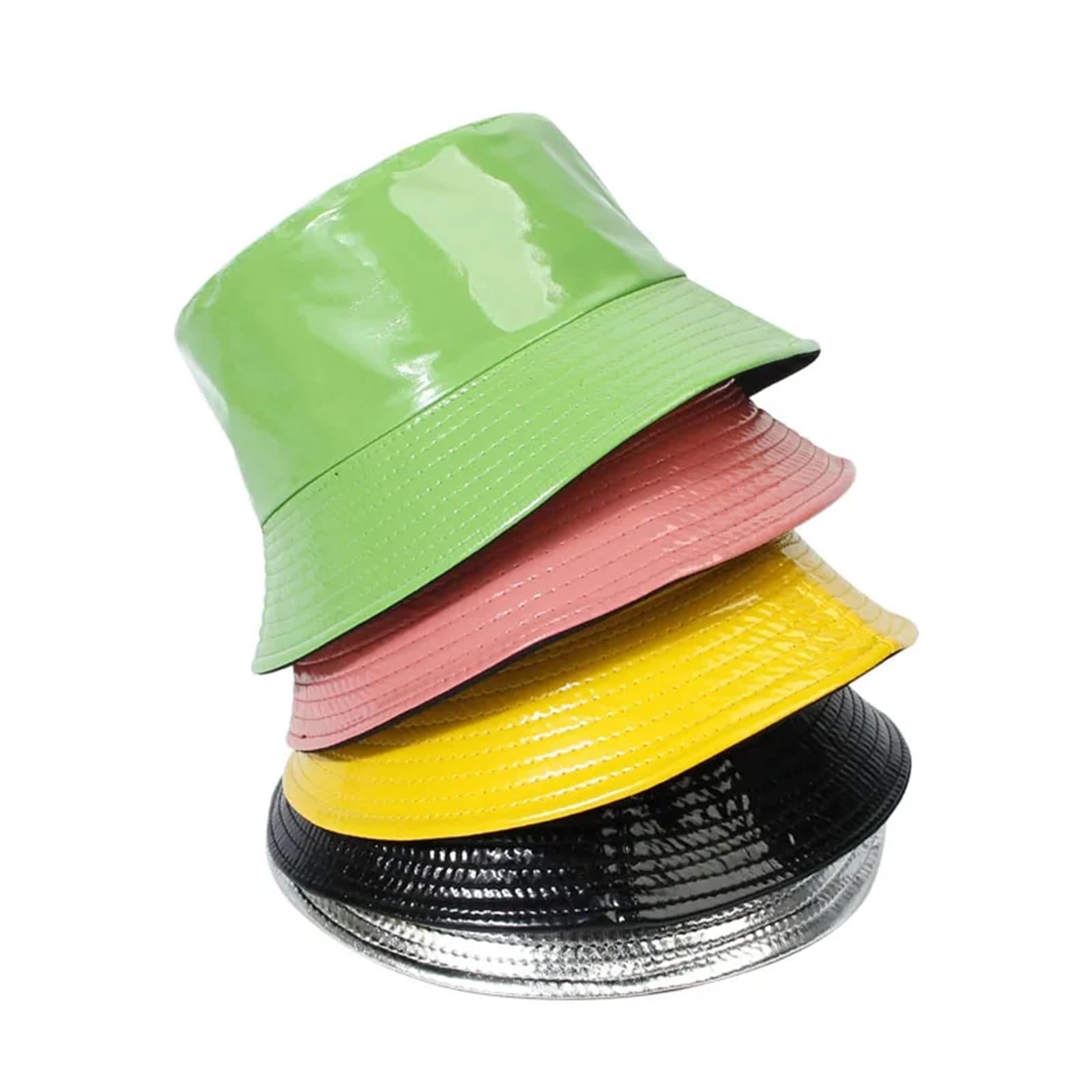 Cappello A Secchiello Cappello da Pescatore Cappellino Solido in Pelle Cappello da Trekking da Uomo Cappello da Pesca Cappello Impermeabile da Strada Hip-Hop Pieghevole(Black)