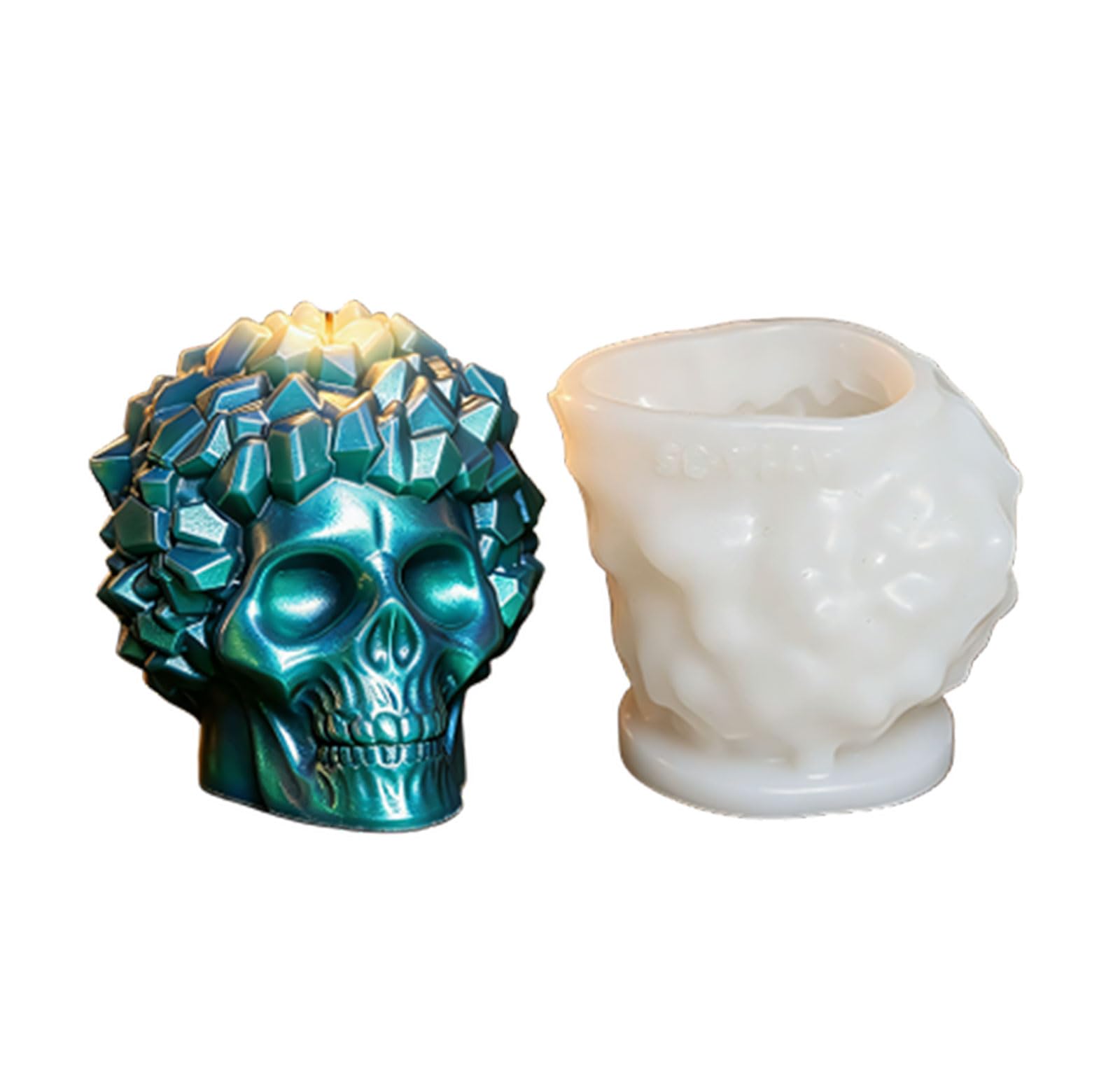 WEILWH Skull Mold Silicone Casting Form with Detailed Texture, Flexible Release Body, Home Wax Making Tool for Decor Projects, Gothic Display Pieces Silicone Skull Mold Home Making Casting Wax
