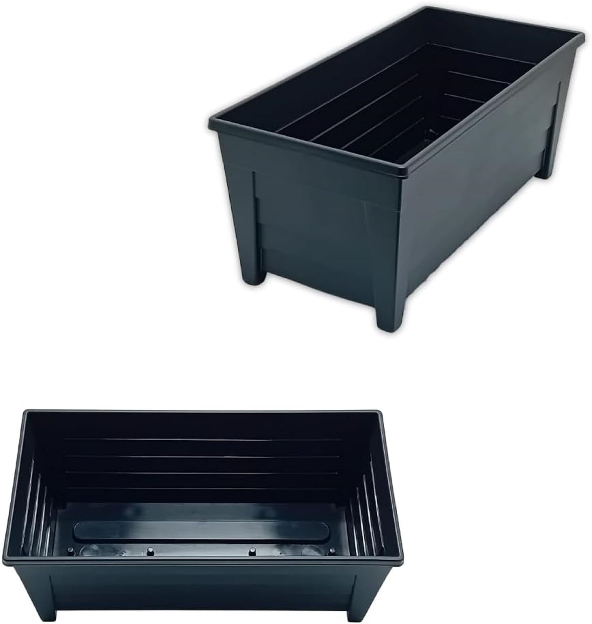ELMORA'Z 55cm Long Trough Window Plant Pot with Feet Indoor Outdoor Optional Drainage Hole Home Garden Flower Box Plastic Planter 2x Black