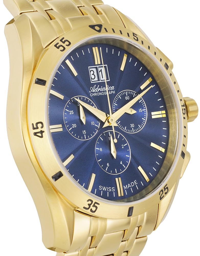 Adriatica Męski Zegarek A8202.1115CH z Bransoletą Stalową Złoc.PVD, Chronograf z Datownikiem