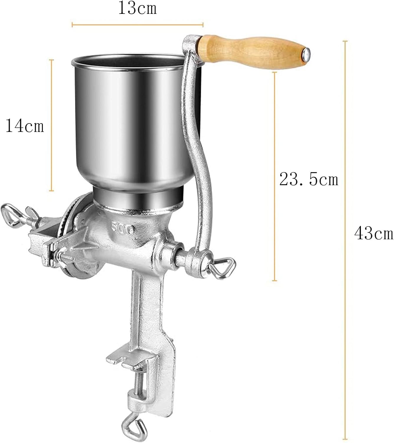 Macinacaffè manuale, grande tramoggia da 13 cm, macinino regolabile in ghisa per grano, mais, caffè, noci, semi, cucina e uso domestico