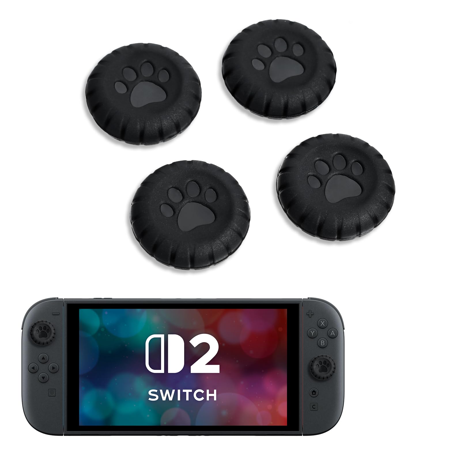DLseego Thumb Grips Compatible with Switch 2,4PCS Cat Paw Design Ergonomic Joystick Cap,Silicone Non-Slip Improving Game Aiming Analog Button Cover,Black