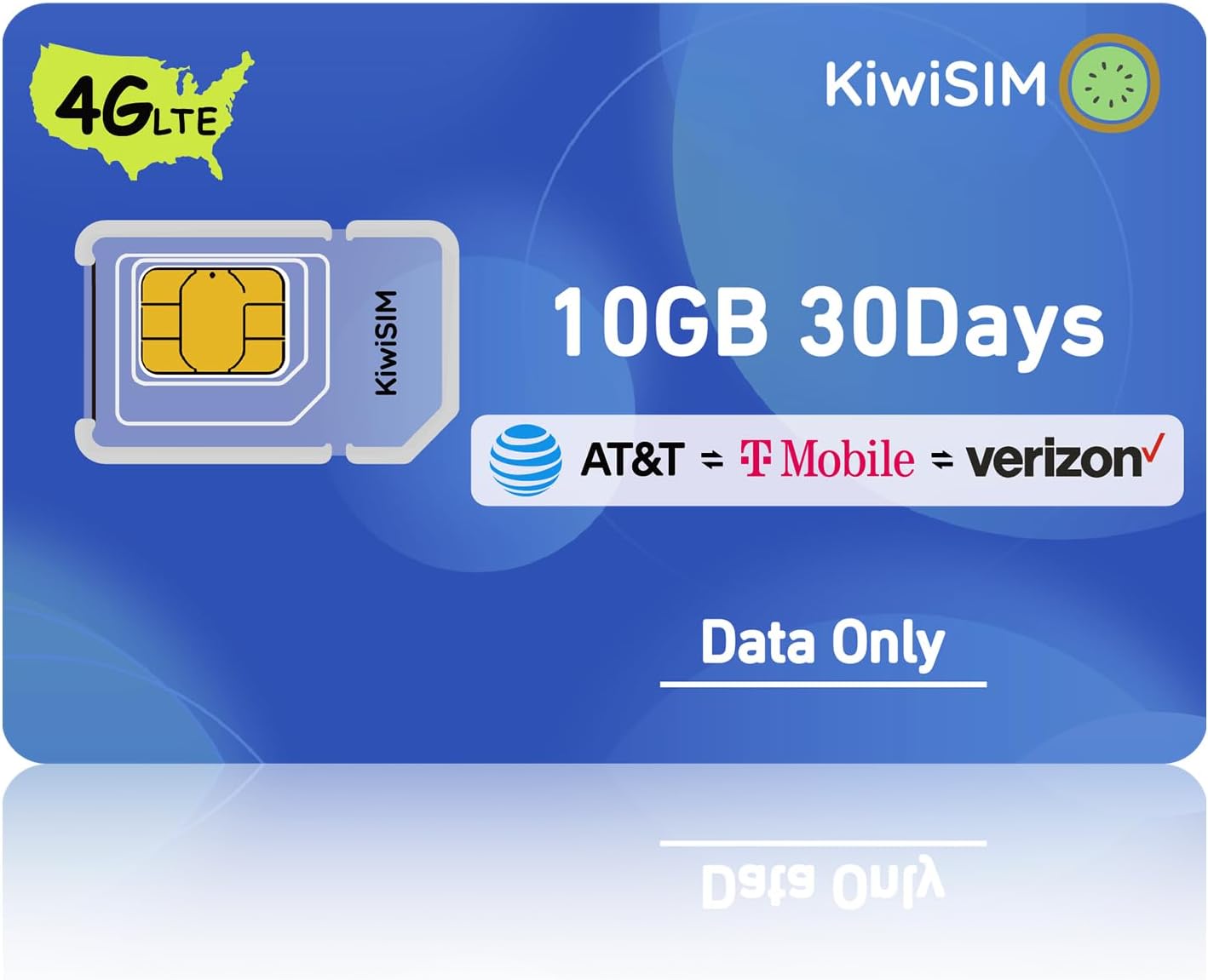 KiwiSim 4G LTE SIM Card,USA Data Card Support for AT&T/T-Mobile/Verizon, Compatible with Unlocked Hotspots/Routers/GPS Trackers & Portable WiFi Devices,No Contract-Data Only,3 in 1 SIM