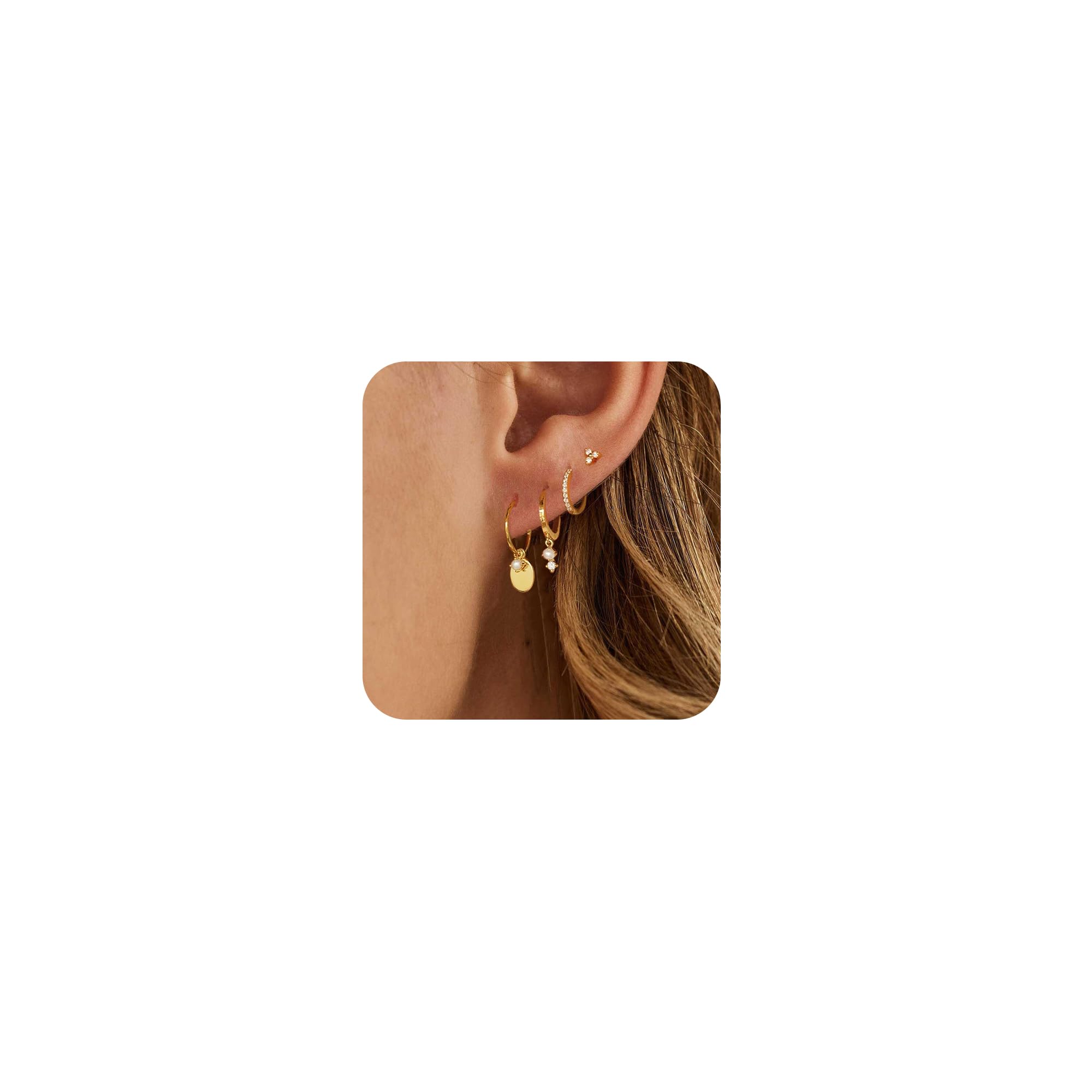 Gold Earring for Women,Dainty 14k Gold Plated Chain Earrings Stack Hypoallergenic Cute Small Huggie Hoop Earrings for Women Trendy Fashion Dangle Drop Earrings Pearl Jewelry Set