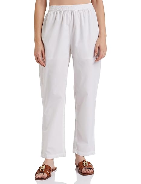 Buy Amazon Brand - Myx Women's Cotton Slim Pants (215_White_XS) at