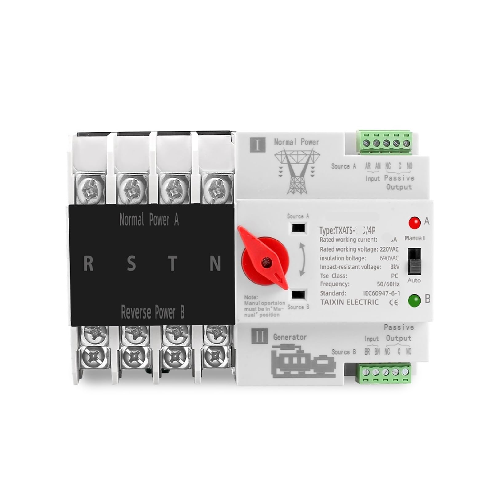 Commutateur de transfert automatique ATS 4P 63A pour rail triphasé