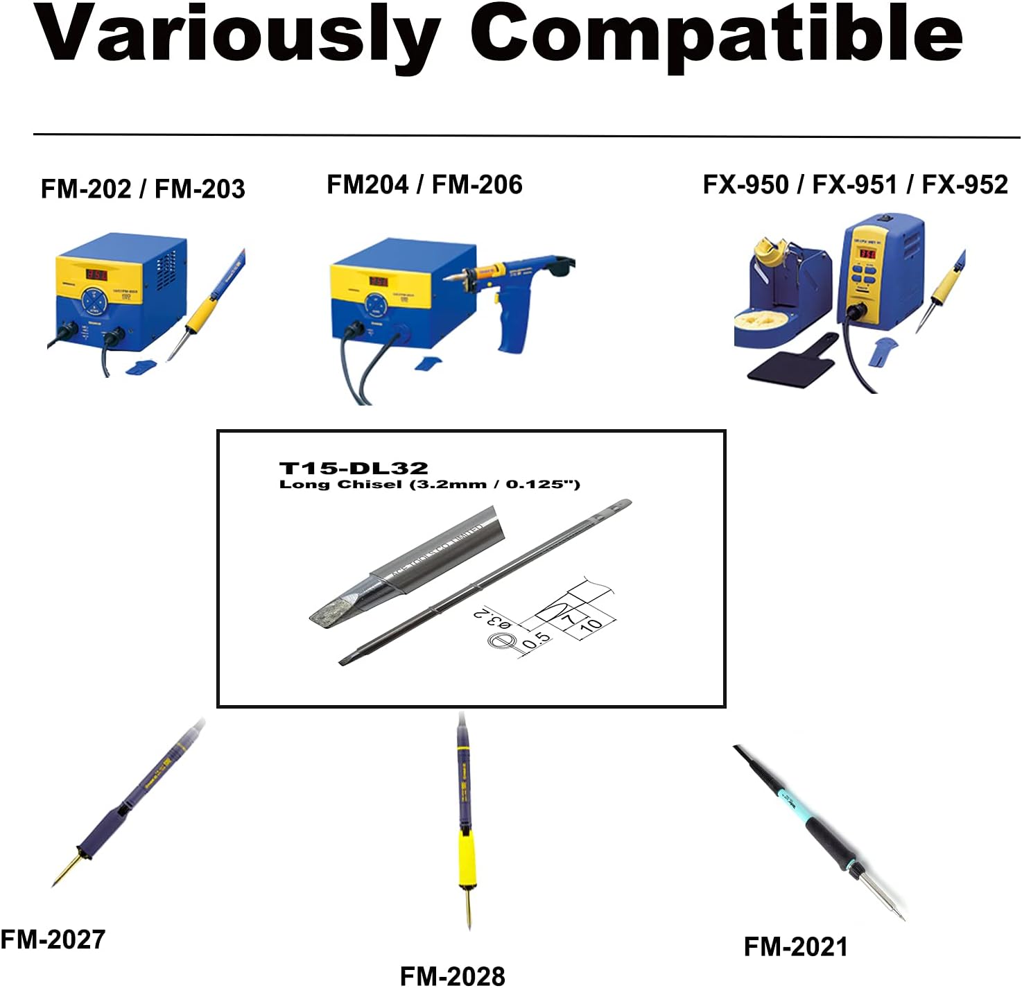 T15-DL32 Long Chisel Screwdriver 3.2mm Soldering Tip for FX-9501 FM-2028 FM-2027 FM-2021 FX-950 FX-951 FX-952 FM-202 FM-203 FM-204 FM-206 ACE Tips (10)