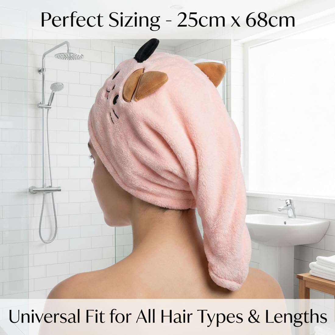 1 Pezzo Anti-Frizz Asciugamano per Capelli in Microfibra con Bottone, Turbante Asciugacapelli Morbido e Assorbente per Ragazze (Rosa)