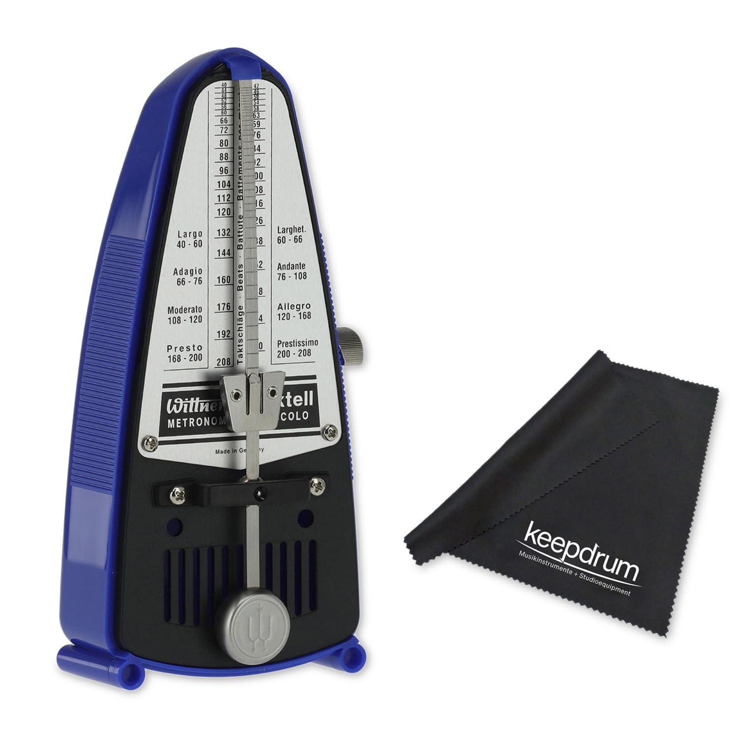 Wittner Piccolo 837 Metronomo meccanico blu con panno in microfibra Keepdrum