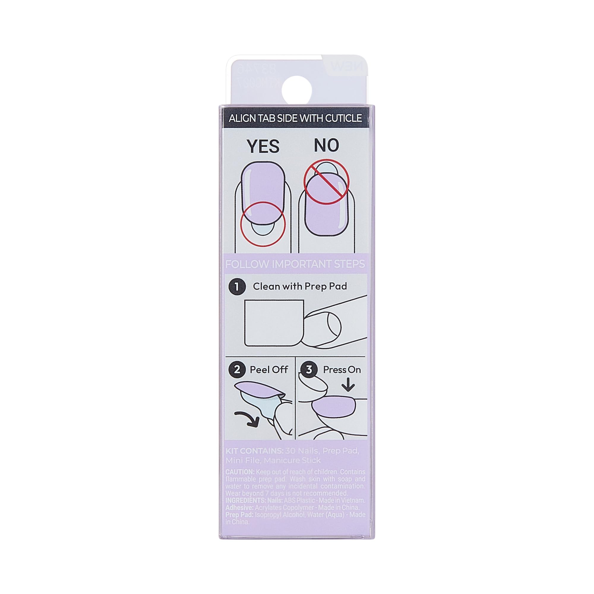 KISS imPRESS Color, sztuczne paznokcie samoprzylepne - Picture Purplect, z technologią PureFit, 30 paznokci, mini pilnik, patyczek do skórek oraz gaziki dezynfekujące.