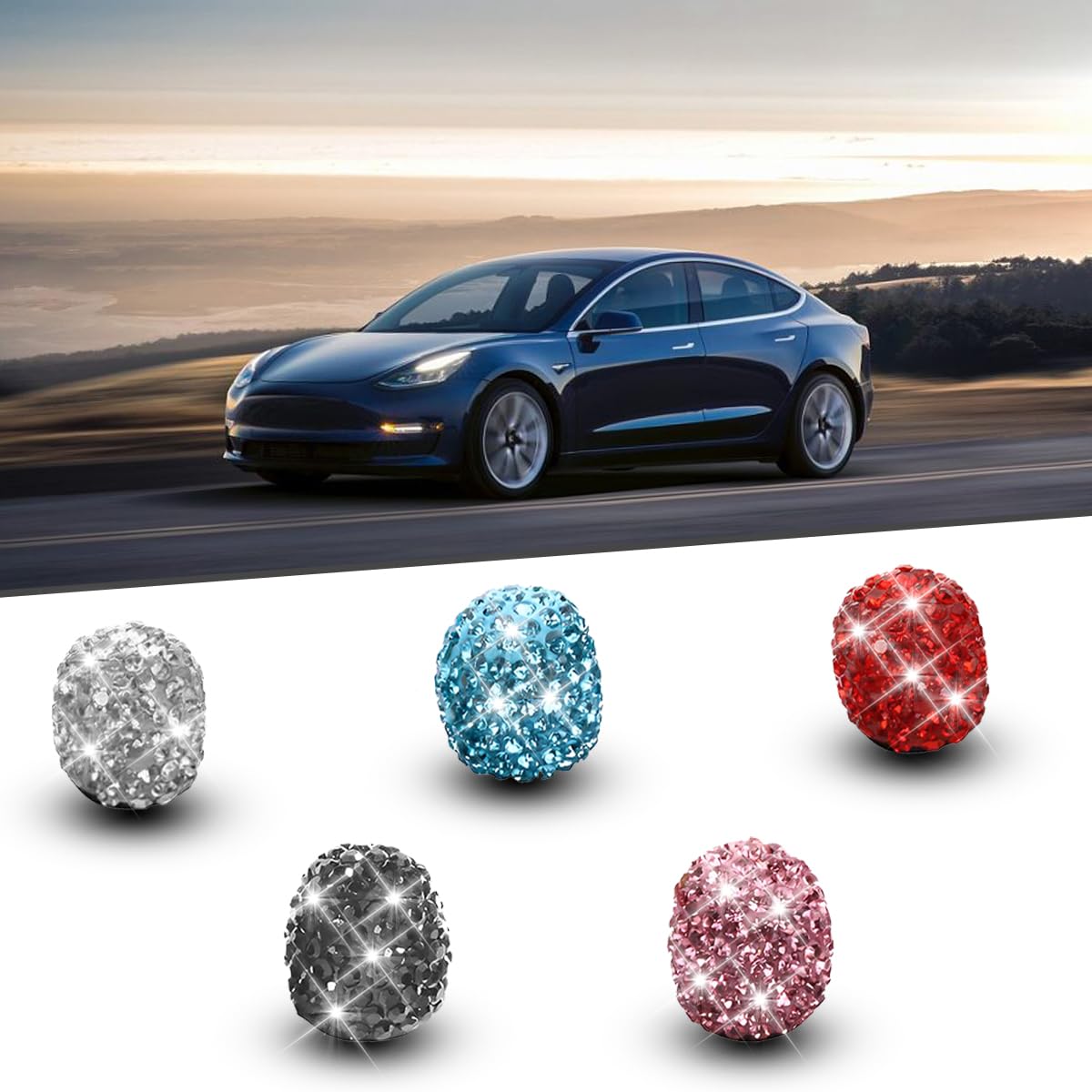 Bling Car Tire Valve Stem Caps 4PCS Crystal Rhinestone Auto Tire Valves Protective Cover Dustproof Vehicle Wheel Air — view 5