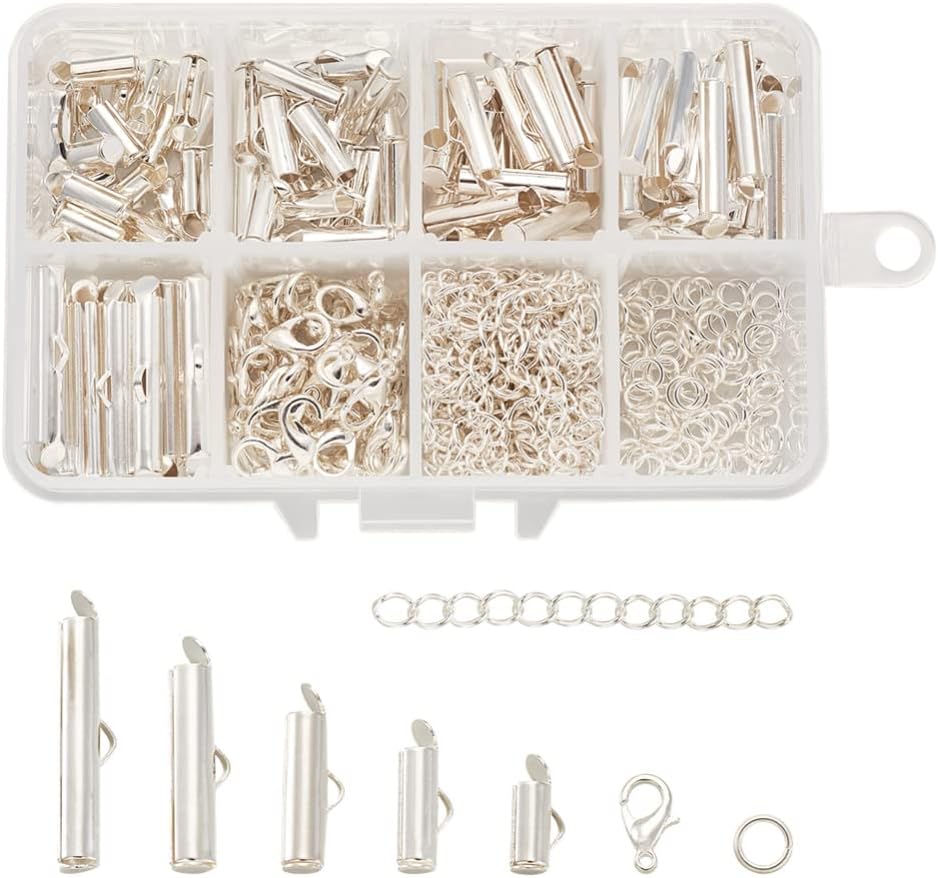 Cheriswelry 640Pcs Brass Slide On End Clasp Tubes with Iron Chain Extender Open Jump Rings & Alloy Lobster Claw Clasps 10mm 13mm 16mm 20mm 25mm for DIY Earring Jewelry Making