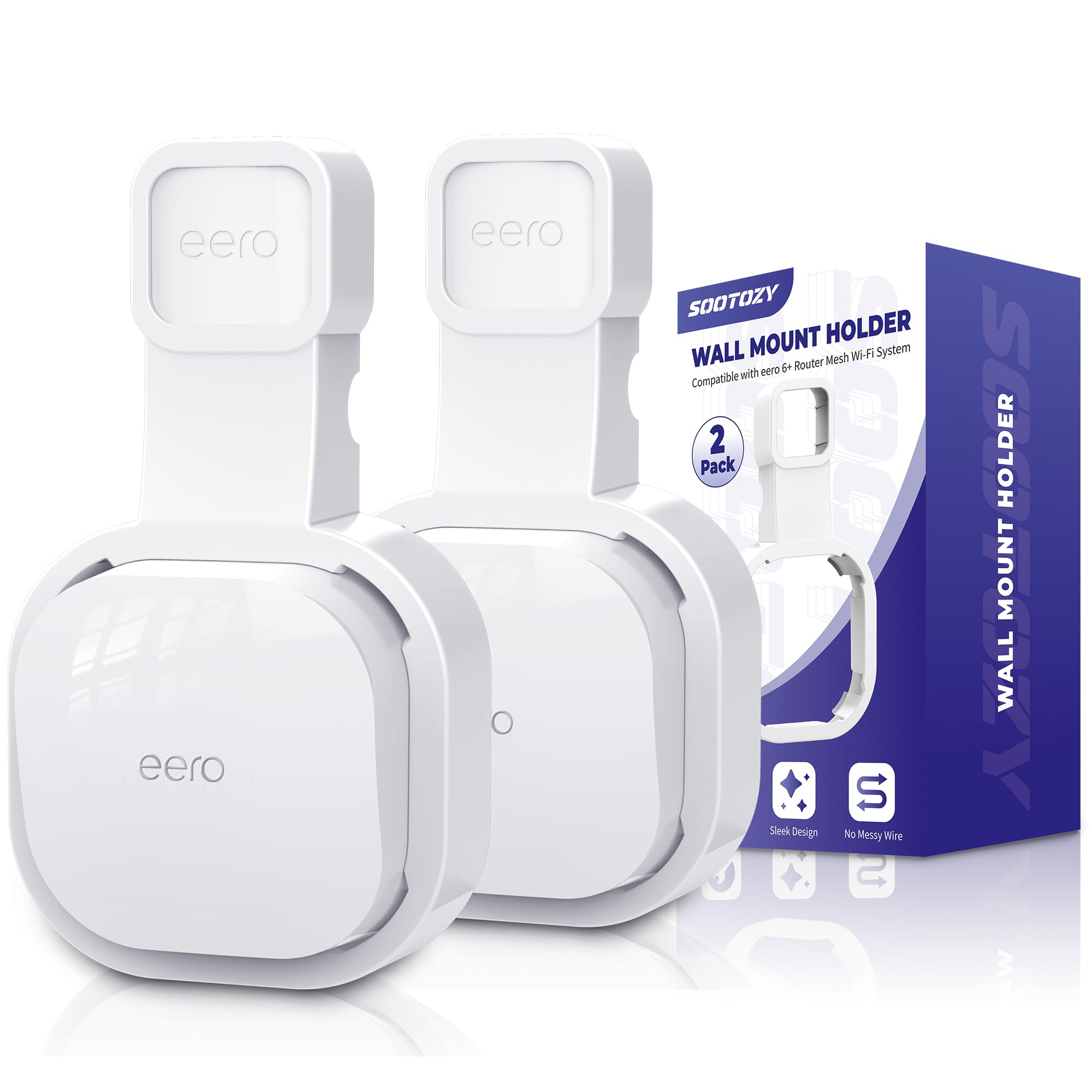 Wall Mount Holder for eero 6 and for eero 6+ Router Mesh Wi-Fi System – No Messy Wires, Space-Saving Outlet Wall Mount Holder for eero 6 Plus Extender, Stand Bracket for eero 6+ (White-2pcs)